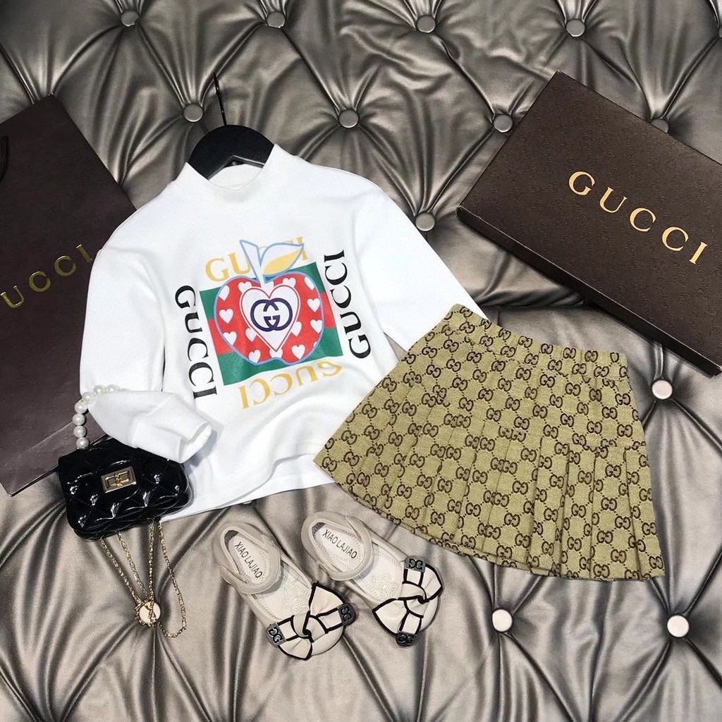 Không Có Nhãn Hiệu Trên Quần ÁoSet Đồ Thể Thao 2 Món Gồm Áo Hoodie Tay Dài + Chân Váy In Họa Tiết Thời Trang Cho Bé Gái