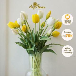 Bó 5 Hoa Tulip giả cao cấp, chất liệu cao su non rất giống thật, bó gồm 3 bông 2 nụ cao 40cm. Video, ảnh do shop tự chụp