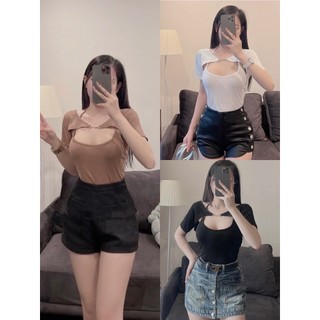 Áo thun body nữ Tay Ngắn kiểu yếm phối xích