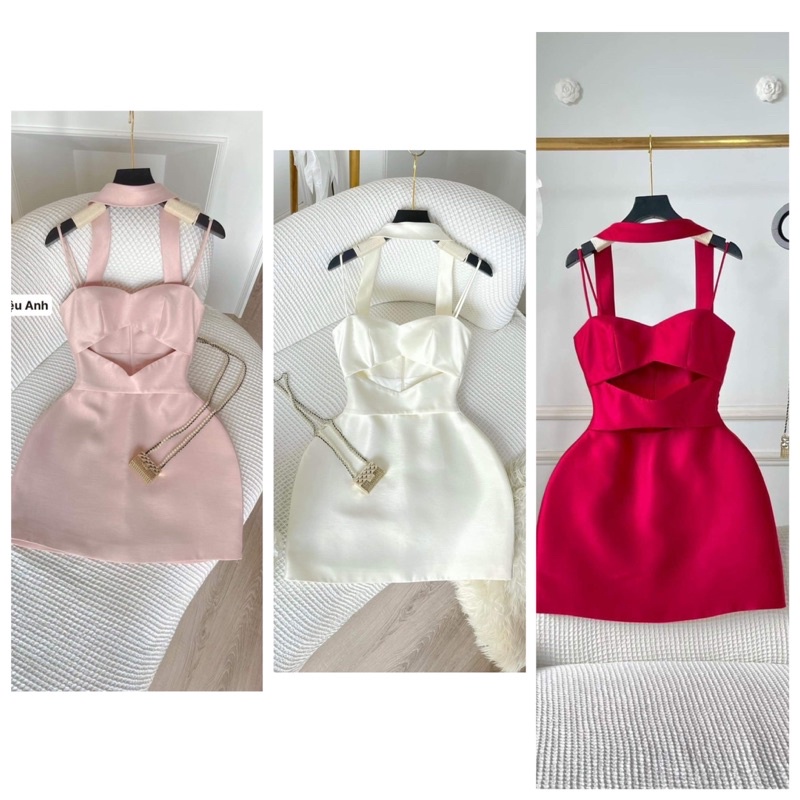 Đầm tafta hở eo dây vòng cổ hot