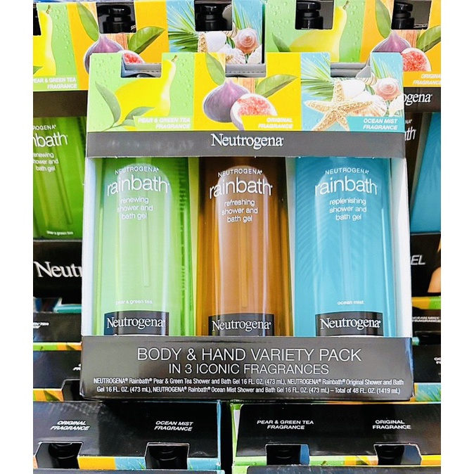 COMBO 3 CHAI SỮA TẮM NEUTROGENA RAINBATH SHOWER GEL ĐOY & HAND VARIETY PACK 473MLx3