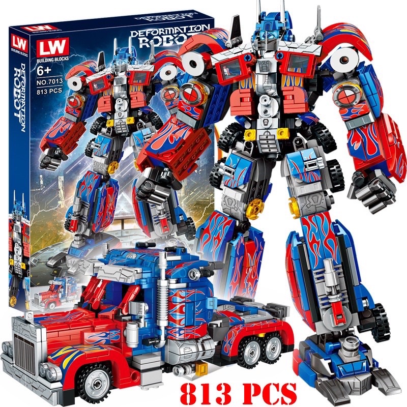 Đồ chơi xếp hình khối dạng le-go chi tiết nhỏ, Lắp ráp Optimus Prime, mô hình robot siêu nhân biến bình xe