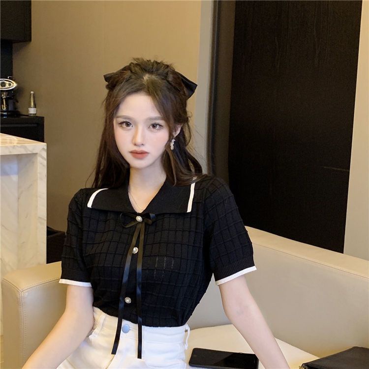 Áo polo COZOKC ngắn tay phối nơ xinh xắn dành cho nữ