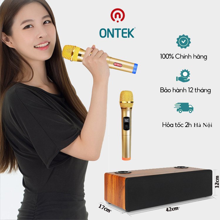 Bộ loa hát karaoke gia đình không dây Ontekco A300 kèm 2 micro kim loại- Siêu cao cấp