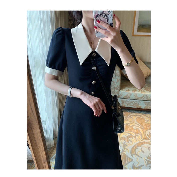 Đầm Tay Ngắn Cổ Búp Bê Dáng Ôm Phong Cách Hepburn Cổ Điển Thời Trang Mùa Hè Chất Lượng Cao Cho Nữ