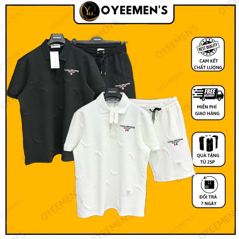 - Bộ Quần Áo Polo Nam THOM Vân nổi con cá logo thêu Cao cấp Fulltag túi Luxury sc2023