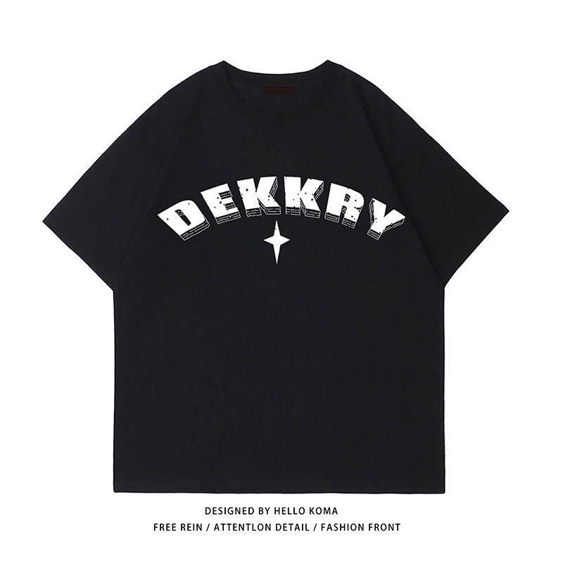 Áo thun cotton ngắn tay dáng rộng in họa tiết thời trang đường phố cho nam nữ phong cách Hồng Kông mùa hè