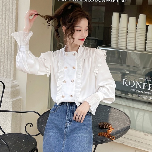 Áo sơ mi nữ Goness dài tay dáng bèo bồng suông bo ống tay thiết kế hàng cúc dọc thời trang Jumbo