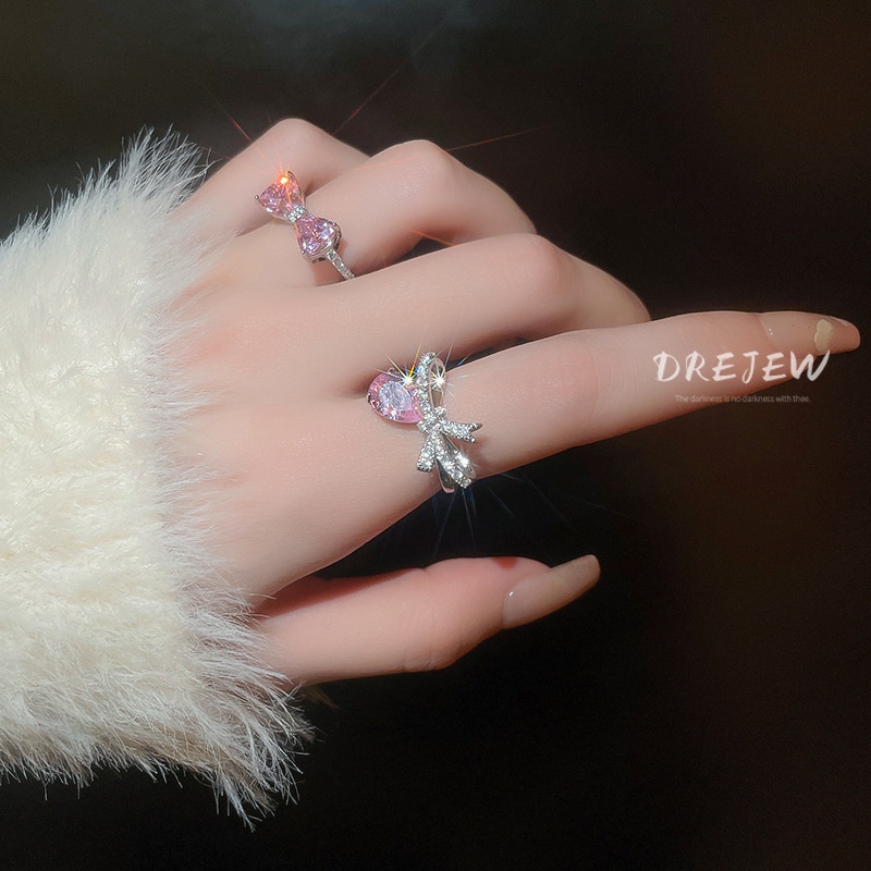 DREJEW Nhẫn Hở Hình Nơ Đính Đá Zircon Cao Cấp Thời Trang Hàn Quốc Cho Nữ