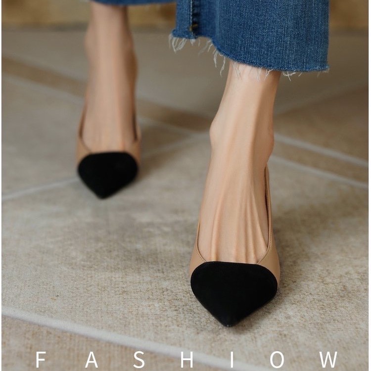 Giày Cao Gót Mũi Nhọn Phối Lông Vũ Thời Trang Sang Trọng Cho Nữ Giày Cao Gót Thiết Kế Đơn Giản Thời Trang Cao Cấp Trẻ Trung