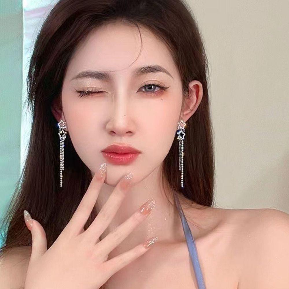 LOMBARD Khuyên Tai Treo Tua Rua Họa Tiết Hình Học Ngọt Ngào Thời Trang Cho Nữ