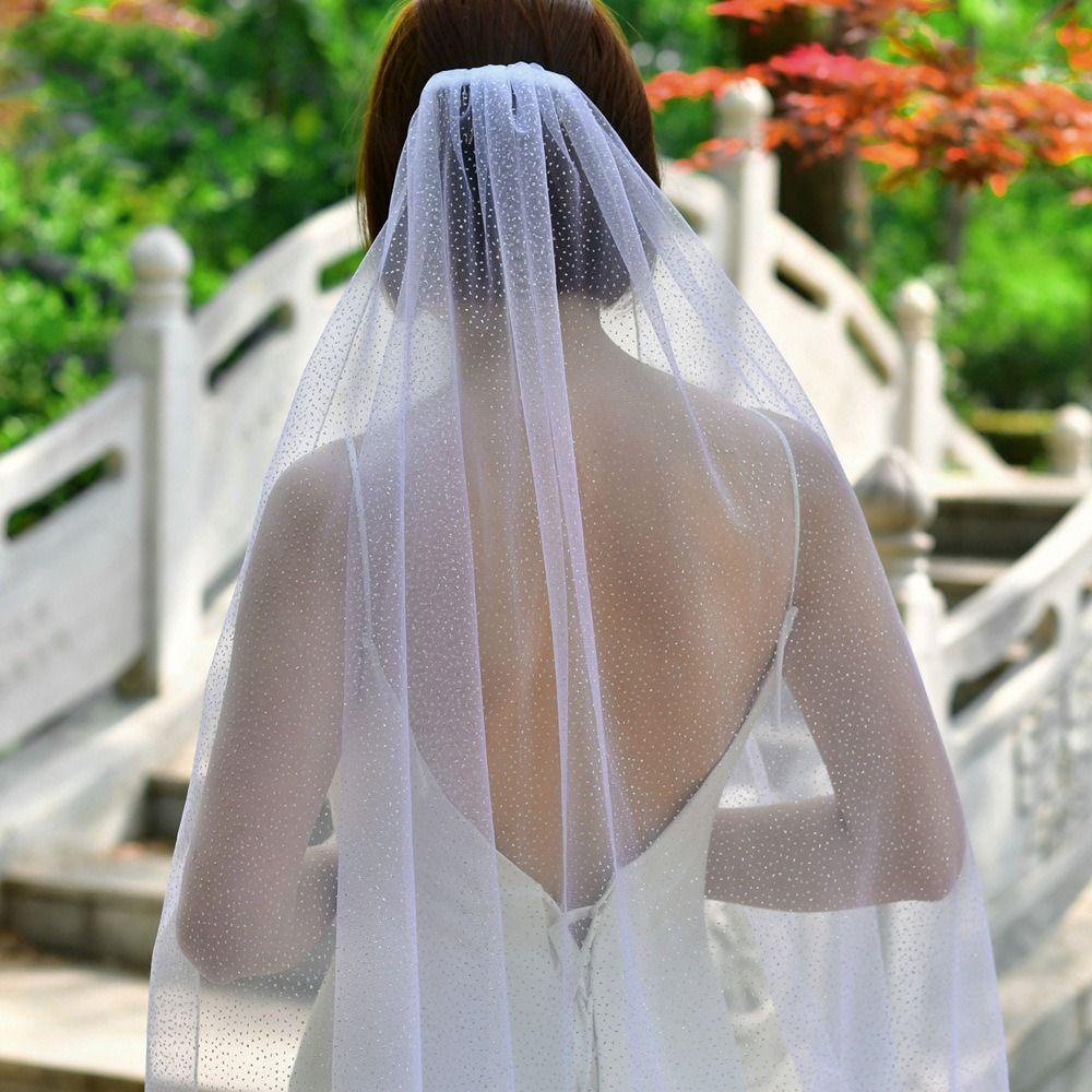 NICKOLAS Khăn Trùm Đầu Cô Dâu Vải Gạc Dài Một Lớp Lấp Lánh Tối Giản Ngọt Ngào Dùng Trong Tiệc Cưới
