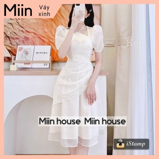 Váy tơ buộc cổ yếm vạt chéo ly