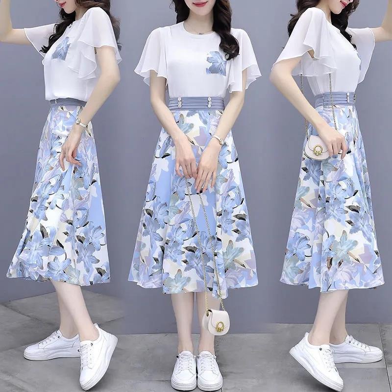 Bộ Áo + Chân Váy Hoa Dáng Ôm Thời Trang Xinh Xắn Cho Nữ