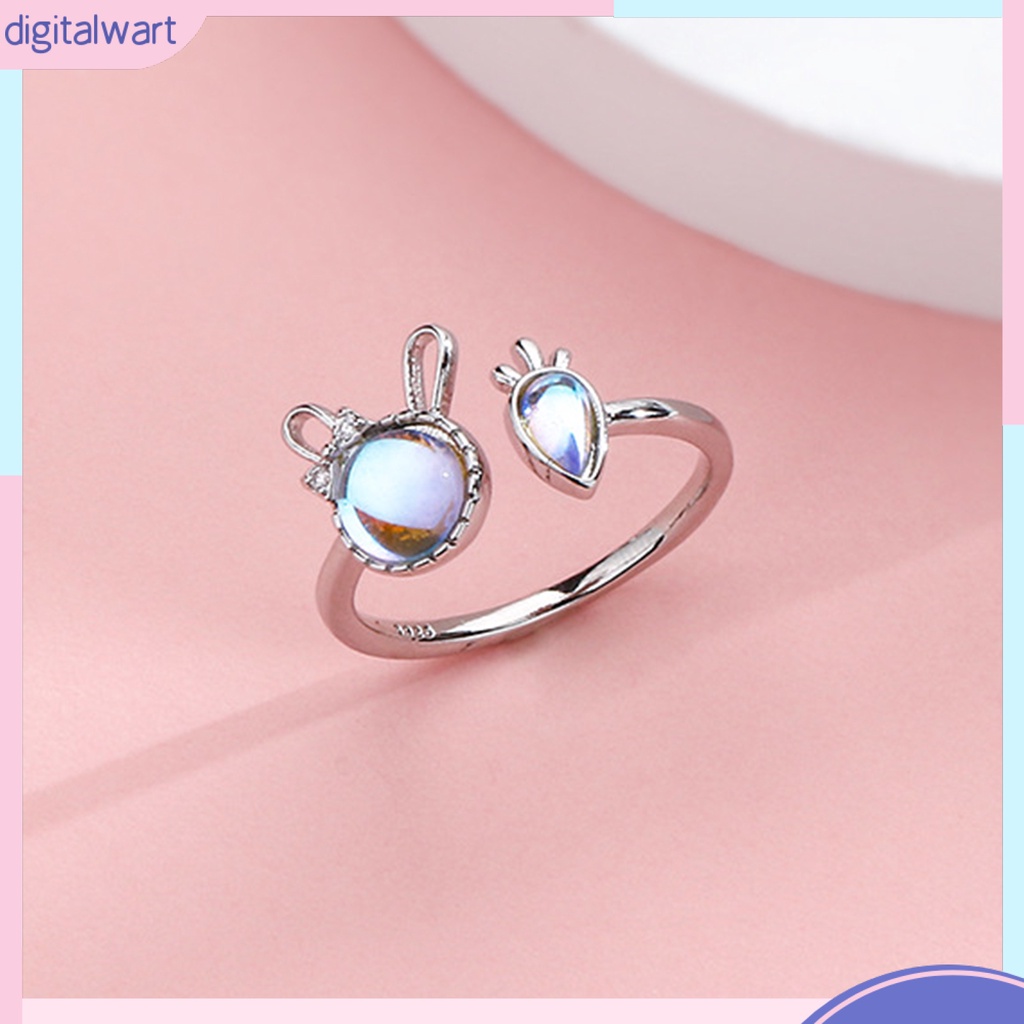 [DIWA] Nhẫn Dạng Hở Đính Đá Mặt Trăng Nhân Tạo Hình Thỏ Cà Rốt Có Thể Điều Chỉnh Trang Sức Dự Tiệc Cho Nữ