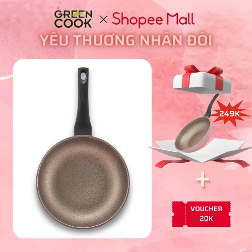 [ MUA 1 TẶNG 1 CHẢO 20CM ] Chảo đúc vân đá đáy từ sâu lòng chống dính 30 cm Green Cook GCP05-30IH công nghệ Hàn Quốc