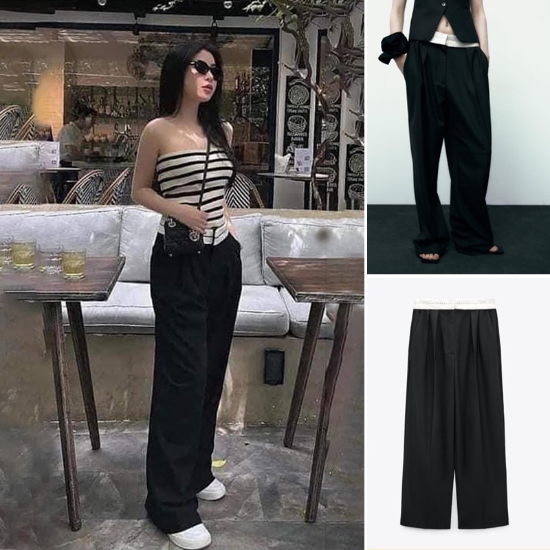 ZARA Quần Dài Ống Rộng Màu Trơn Phong Cách Unisex Thời Trang Mùa Xuân 234661402 4661/402