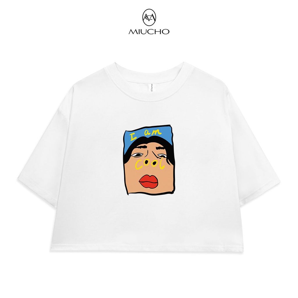Áo croptop nữ tay ngắn cổ tròn vải thun cotton kiểu hàn quốc CR070 Miucho in hình hoạ tiết