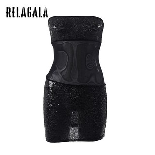 RelaGala Thời Trang Nữ Màu Trơn Vỏ Kim Sa Lấp Lánh Lưới Cao Cấp Đầm