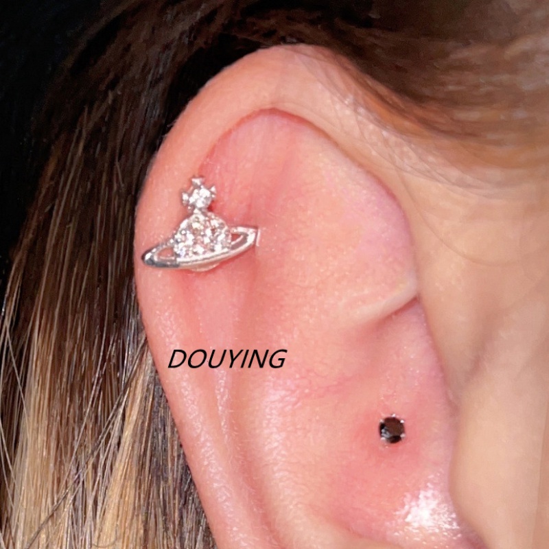Bông Tai Khảm Đá zircon Saturn Đơn Giản Cá Tính Đa Năng Thời Trang Hàn Quốc Không Cần Tẩy Rửa