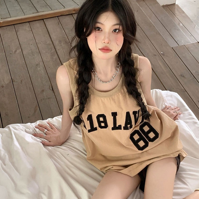 Áo Thun Nữ Không Tay In Chữ Thời Trang Hàn Quốc áo croptop