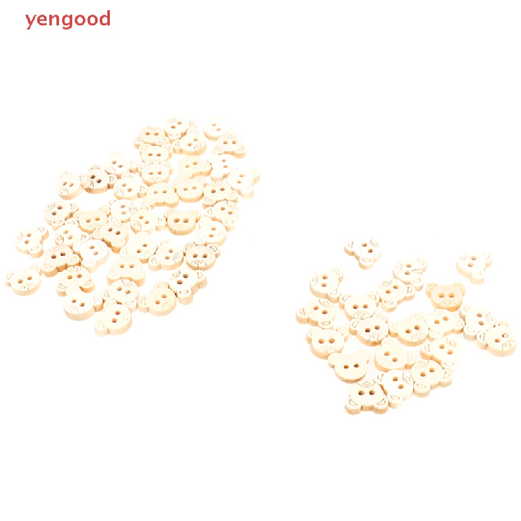 Set 20 Nút Gỗ 2 Lỗ Hình Gấu Bông 13x11mm