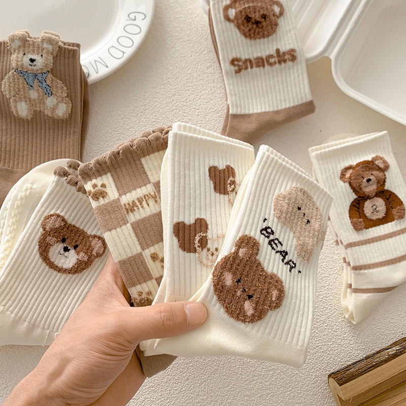 Vớ Cotton Dày Dặn In Họa Tiết Gấu Dễ Thương Thời Trang Thu Đông Cho Nữ CFH HB