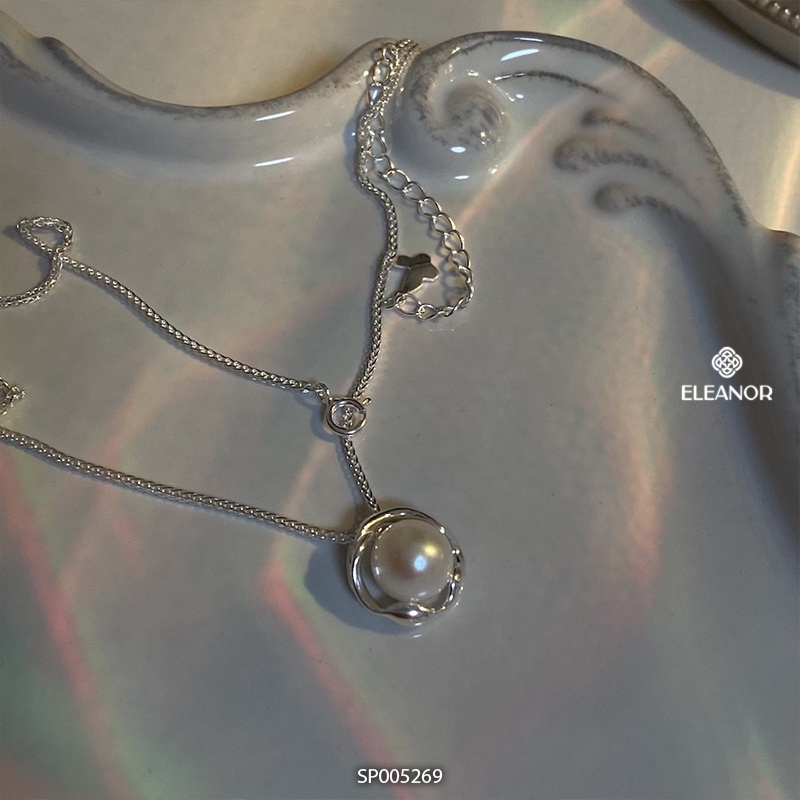 Dây chuyền nữ bạc 925 Eleanor Accessories mặt tròn đính ngọc trai nhân tạo phụ kiện trang sức 5269
