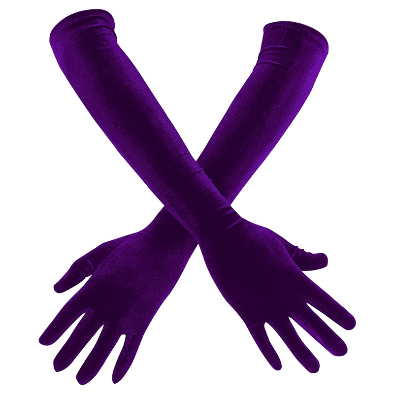 Ygt Găng Tay Nhung Dài 53CM Màu Đen Ấm Áp Co Giãn Phong Cách Retro Mùa Thu Đông Cho Nữ