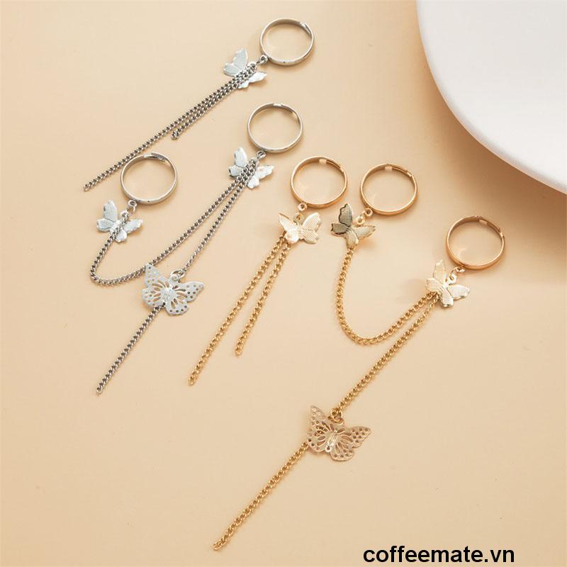 【coffeemate】⚡【2 miếng】Nhẫn hở hình bướm kết hợp dây xích có thể điều chỉnh phong cách cá tính cho nam và nữ