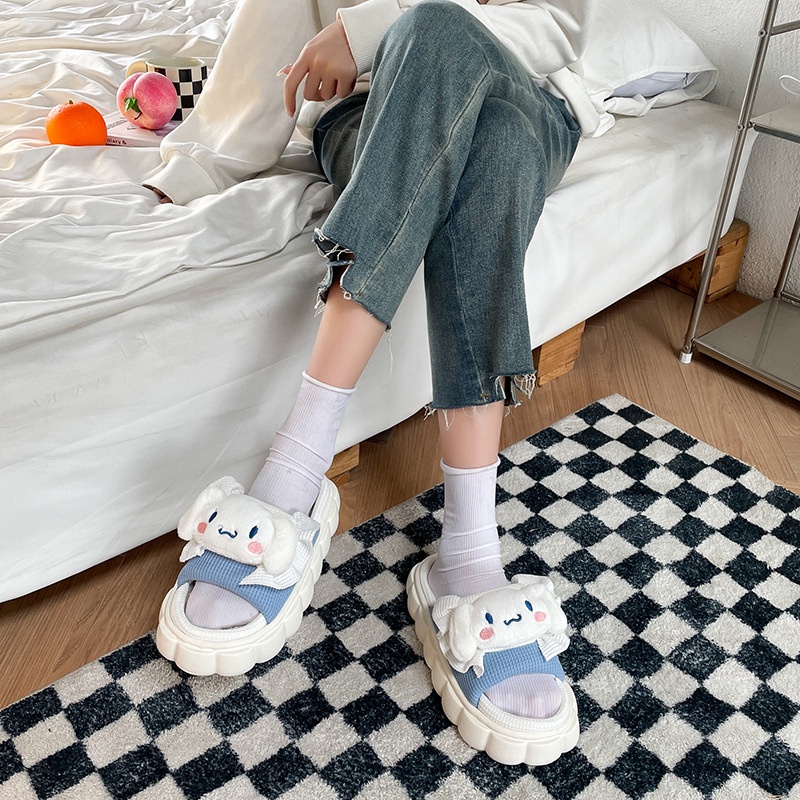One Dép Vải Đi Trong Nhà Màu Kẹo Họa Tiết Hoạt Hình Phong Cách Hàn Quốc Cho Nữ