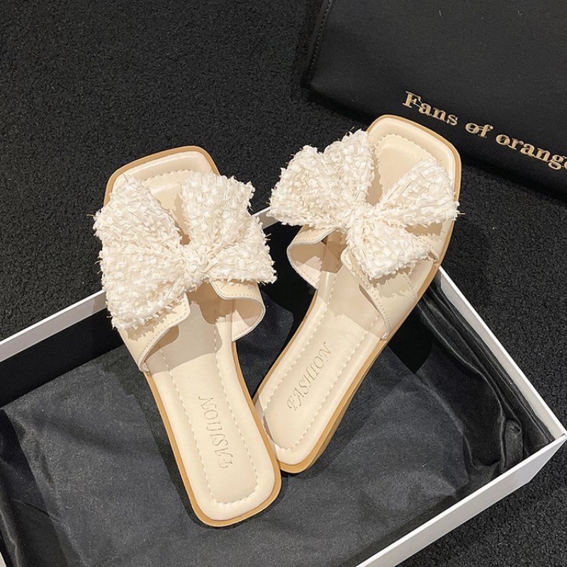 Dép Sandal Đế Bằng Mềm Mại Đính Nơ Đơn Giản Thời Trang Mùa Hè Cho Nữ