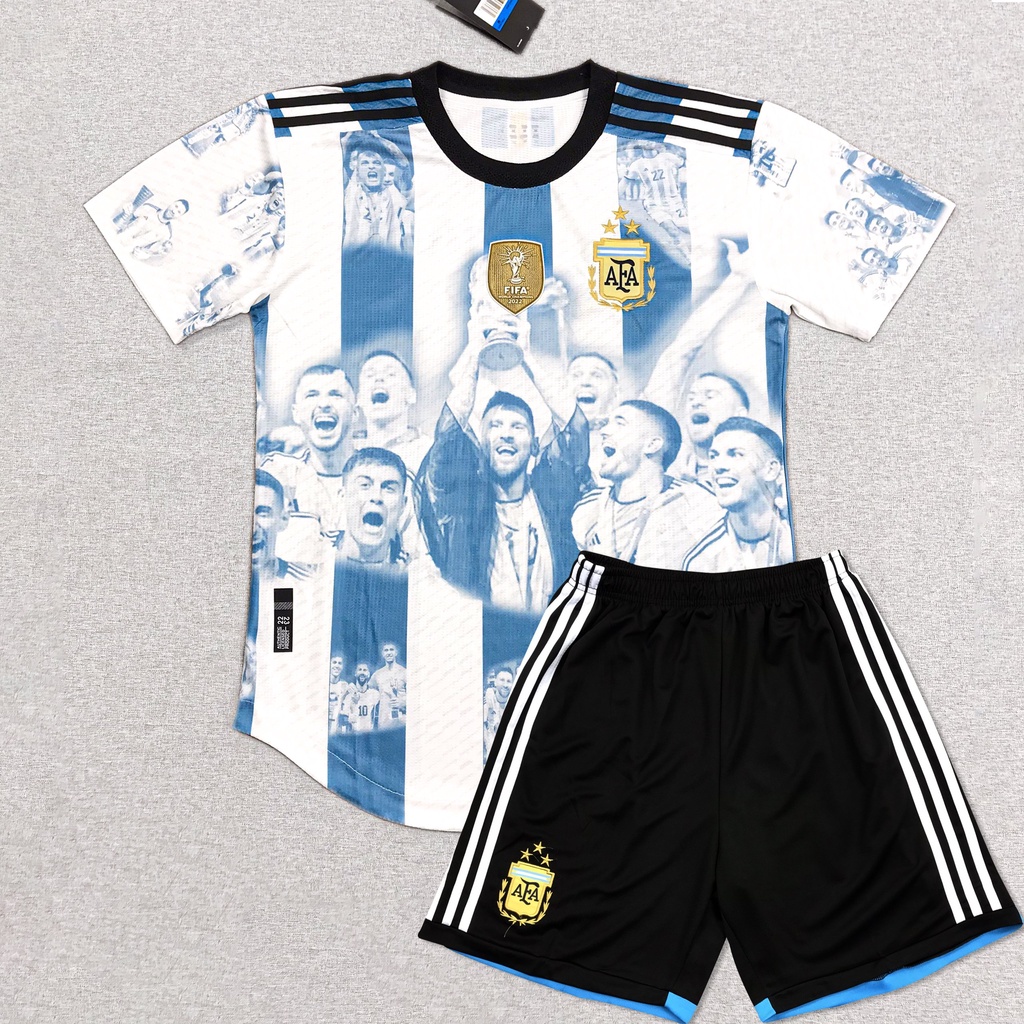 Quần áo Argentina 3 sao phiên bản kỉ niệm vô địch W.C 2022 CÓ IN ẤN