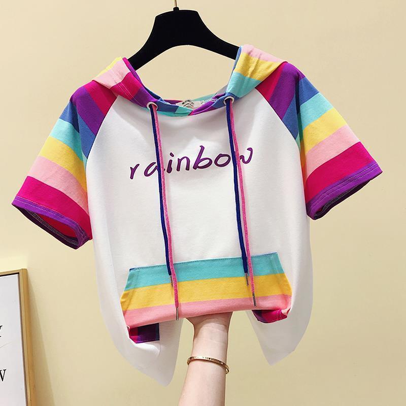 Áo Thun Tay Ngắn Có Mũ Trùm Đầu Phong Cách Hàn Quốc Dành Cho Nữ