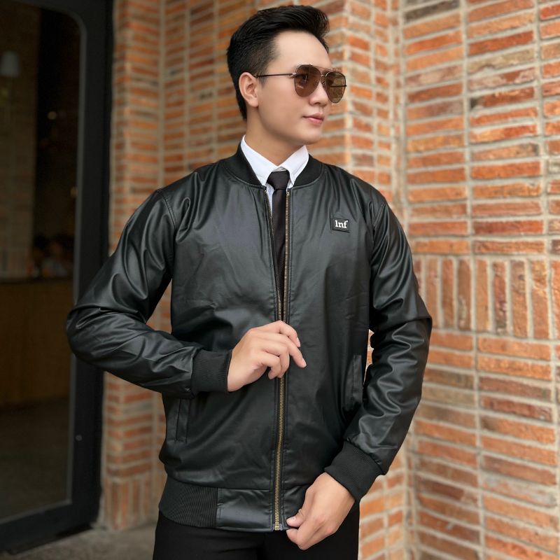 Áo khoác bomber da nam cao cấp, chuẩn form nam tính mạnh mẽ, đường may tỉ mỉ chắc chắn