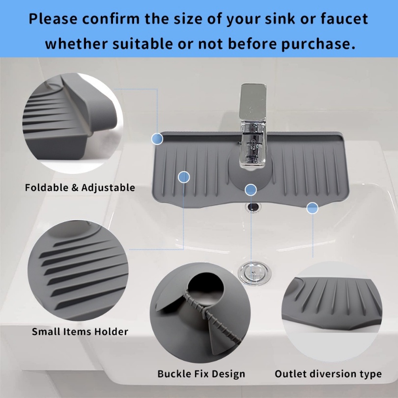 Thảm Silicone Phơi Khô Vòi Nước Tự Dính Phía Sau Bồn Rửa Nhà Bếp / Phòng Tắm Quầy Bartop