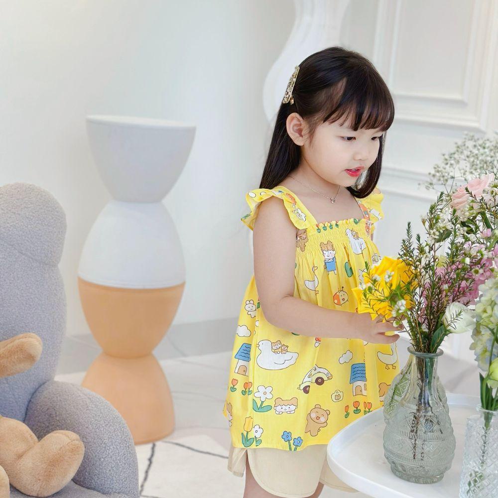 Set bộ bé gái 2 dây cánh tiên smock ngực xinh xắn dễ thương có size từ 8kg tới 40kg Shushibabyshop