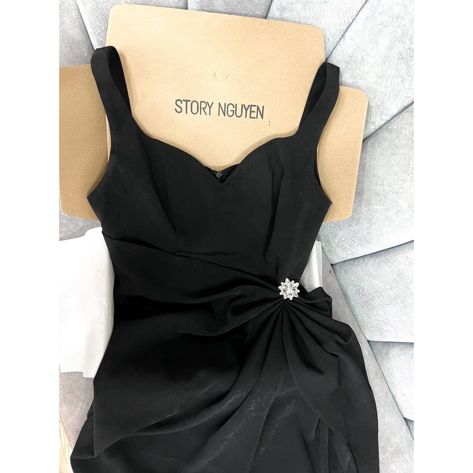 Đầm tiểu thư dáng dài sexy 2 dây tôn dáng xẻ tà cực đẹp, chất vải phi cao cấp