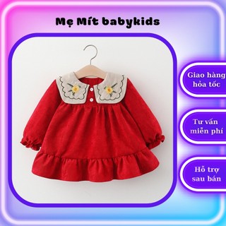 Váy nhung cổ thêu dáng xòe cực xinh cho bé gái