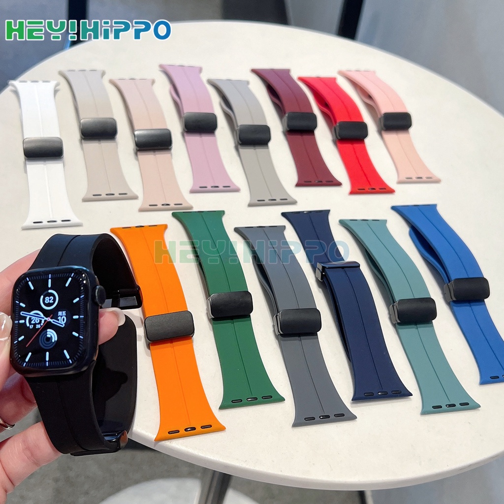 Dây Đeo silicone Khóa Nam Châm Cho iwatch ultra 49mm 8 7 se 6 5 4 3 45mm 41mm 40mm 44mm 42mm 38mm