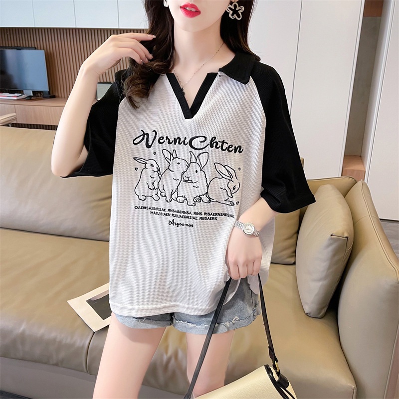 Áo polo Tay Ngắn Dáng Rộng Cổ Chữ V Thời Trang Mùa Hè Hàng Mới Dành Cho Bạn Nữ