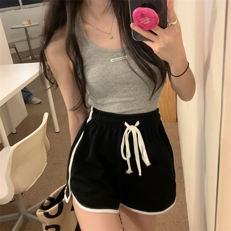 Jiashucheng Quần Short Thể Thao Lưng Cao Dáng Rộng Phối Dây Rút Thời Trang Mùa Hè Cho Nữ