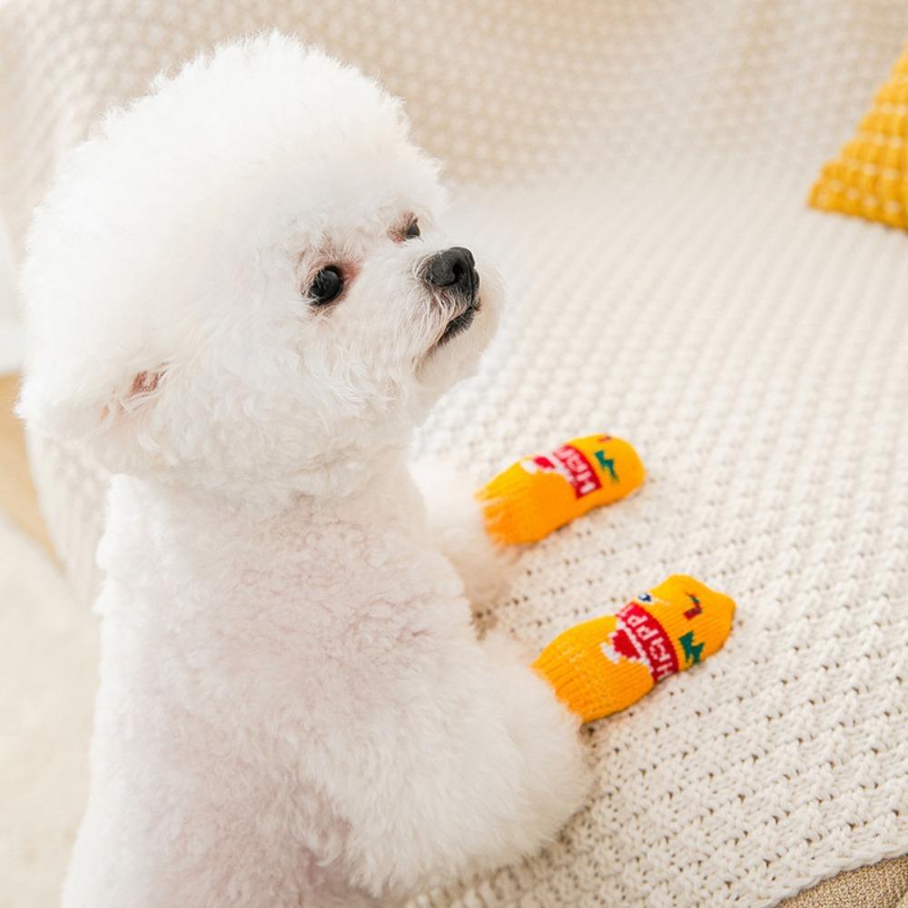 Set 4 Đôi Vớ Mềm Thoáng Khí Chống Đóng Băng Họa Tiết Hoạt Hình Dành Cho Thú Cưng