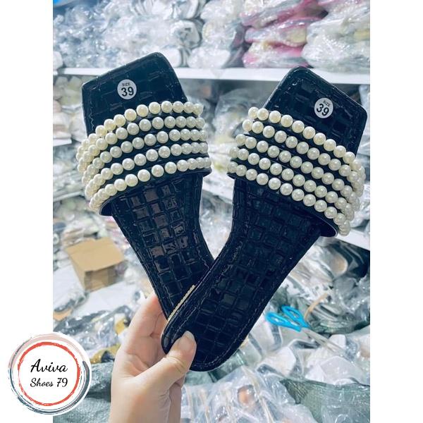 Dép Lê bệt nữ H2STORE mũi vuông da bóng hóttrend 2022.