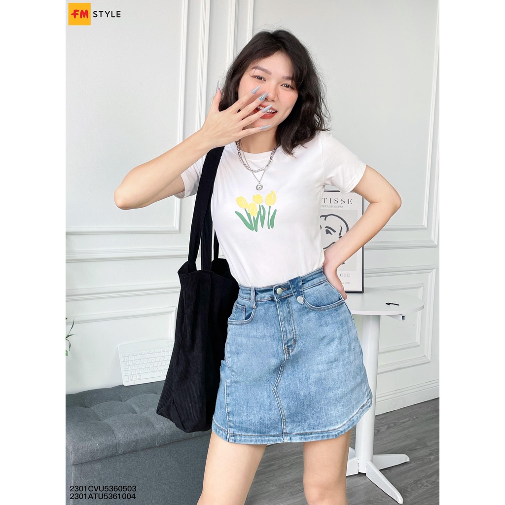 Áo thun nữ FM STYLE tay ngắn cổ tròn chất cotton mềm mịn hình in bông hoá dễ thương hot trend phong cách bassic 23010732