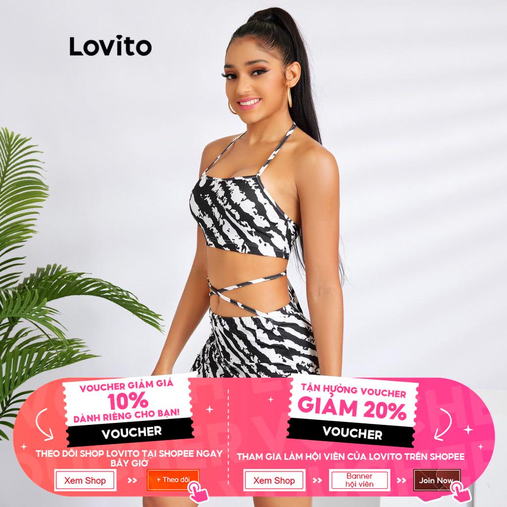 Bộ chân váy Lovito kiểu bút chì không tay in họa tiết ngựa vằn quyến rũ L25LD188 (màu đen và trắng)