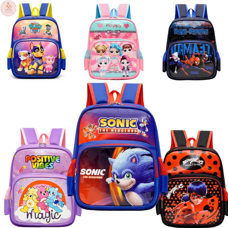 Balo cho bé trai bé gái cặp sách đi học mẫu giáo mần non 2 ngăn họa tiết siêu nhân sonic elsa đội chó cứu hộ BinBoKids