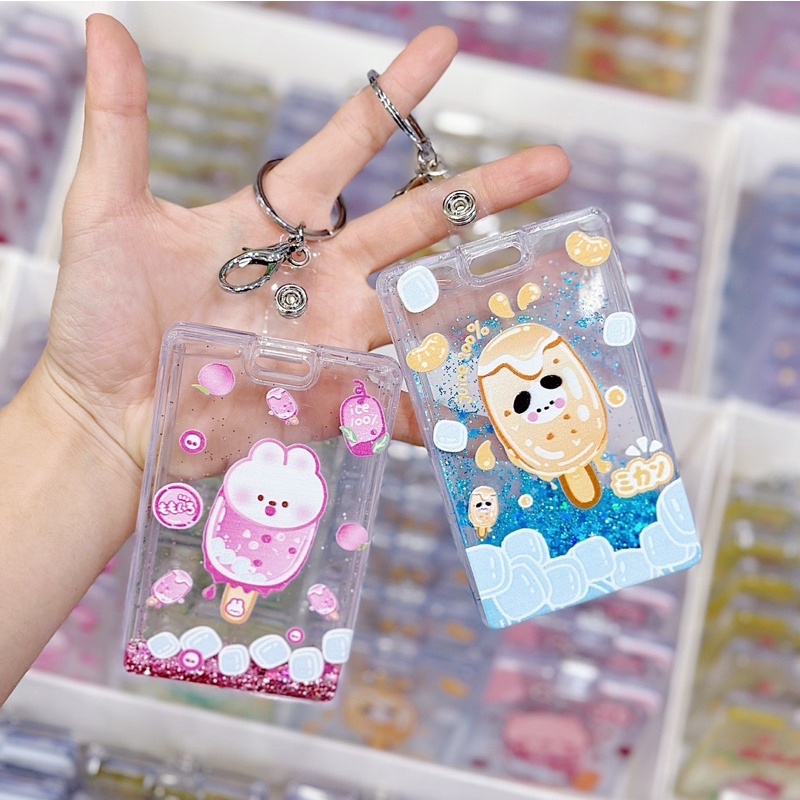 Móc Khoá Bảng Tên Kim Tuyến Nước Chảy Siêu Cute