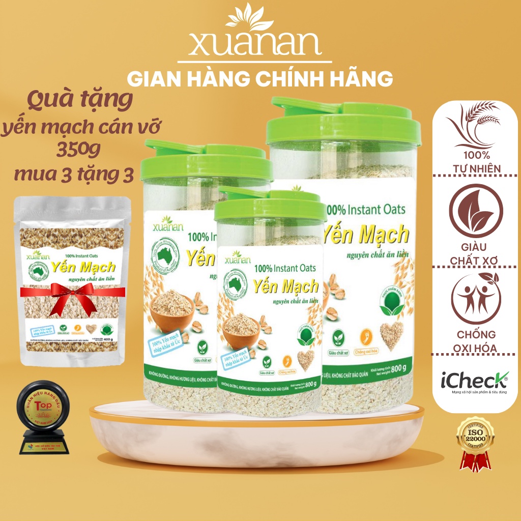 Combo 3 hộp yến mạch giảm cân XUÂN AN được cán vỡ giúp ăn kiêng và cho bé ăn dặm (Instant Oats) được nhập khẩu từ ÚC