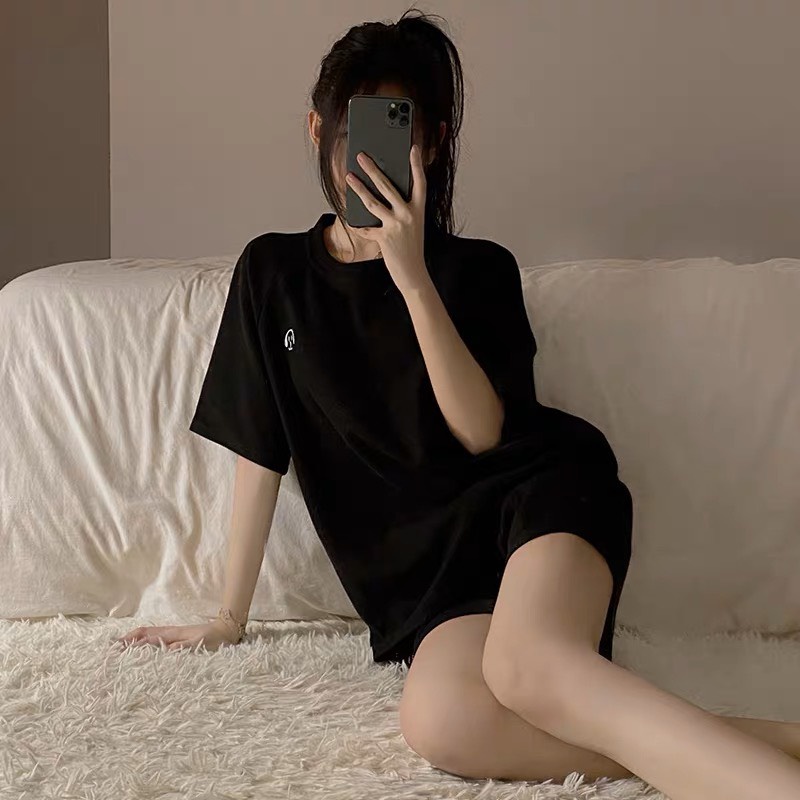 Bộ tổ cộc in cún unisex -Set đồ áo thun form rộng mix sooc đùi mặc ở nhà đi ngủ